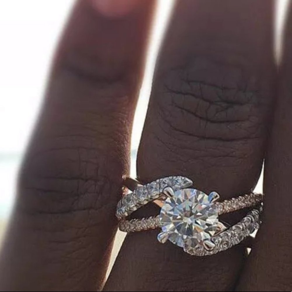 Halo Diamond Simulated White Sapphire Ring - Picture 2 of 3